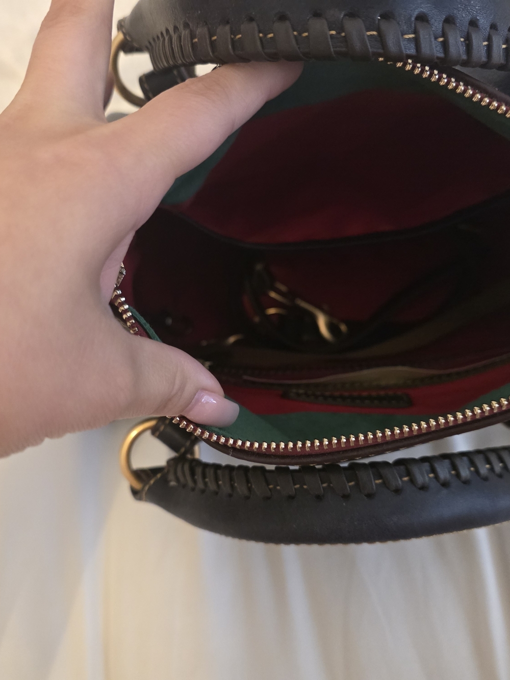 Dooney & Bourke Black Leather Satchel with Red Interior
